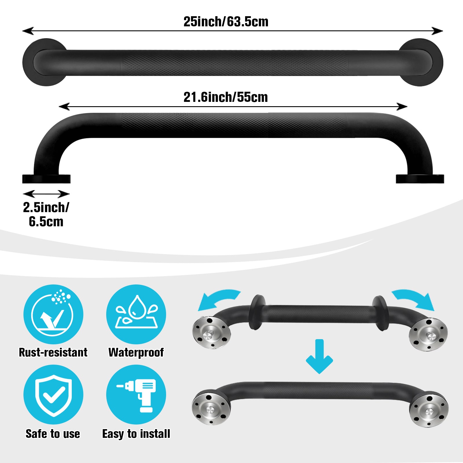 1.25'' Stainless Steel Safety Grab Bars for Bathtub and Showers with Knurled Grip