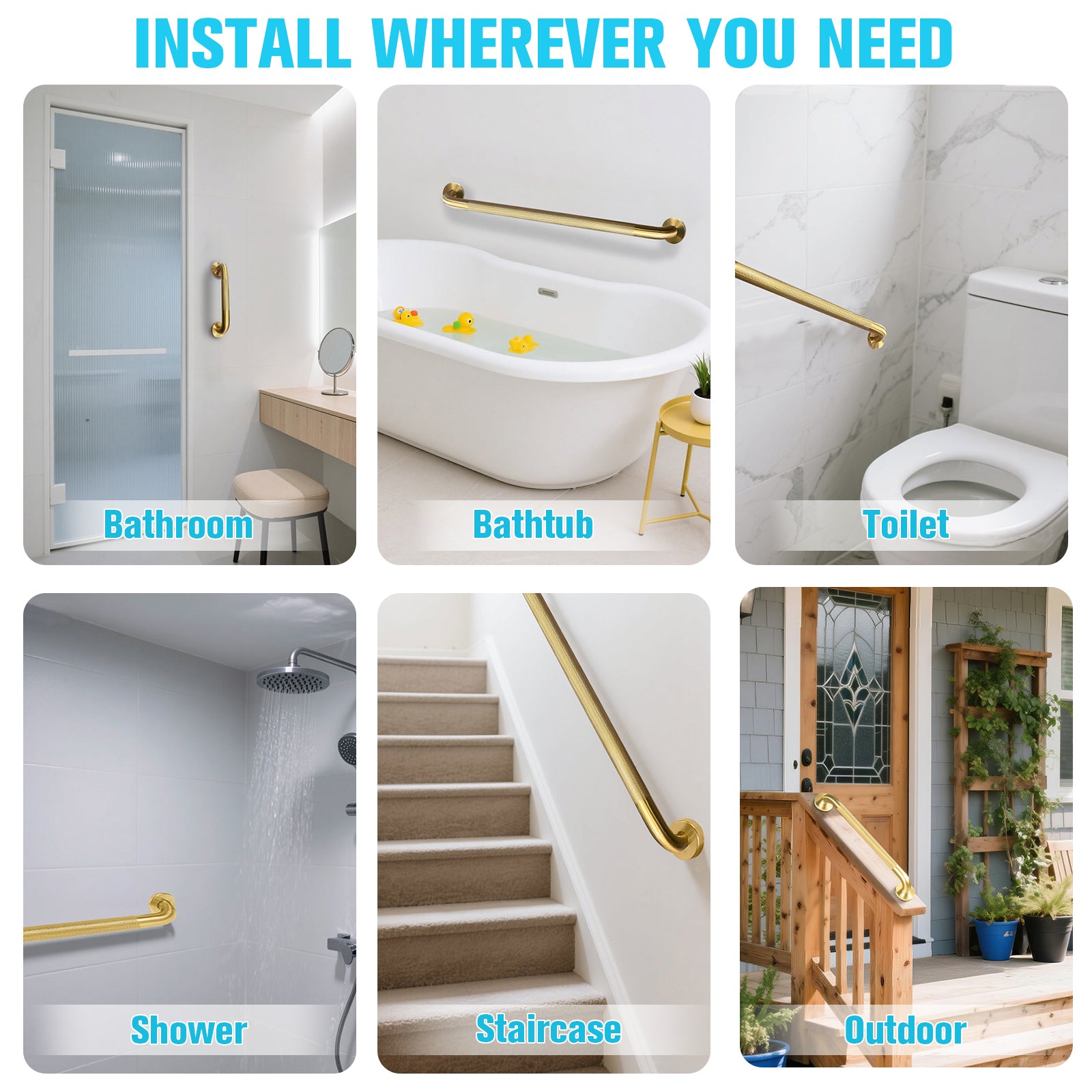 1.25'' Gold Bathroom Grab Bars ADA Comliant