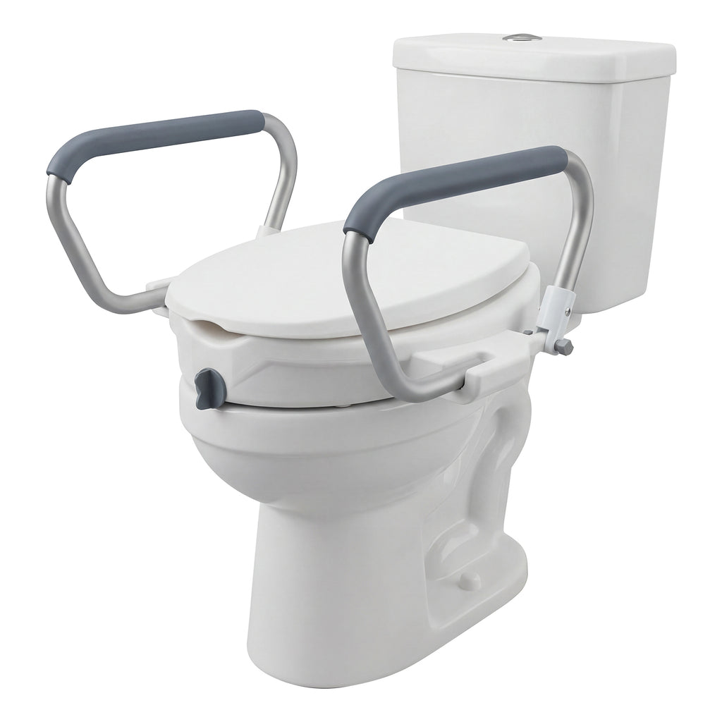 2-in-1 Toilet Seat Riser with Lid and Flip-Up Padded Arms