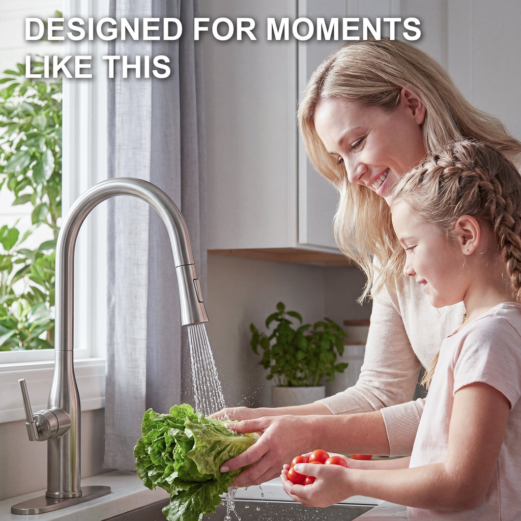 IJDD Pull Down Kitchen Faucet for Home Kitchens, Brushed Nickel