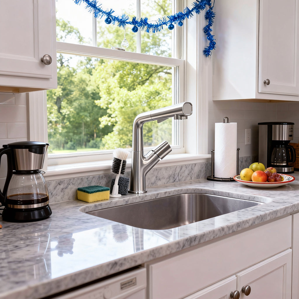 IJDD Pull Out Faucet for Kitchen & Bathroom Countertops, Brushed Nickel