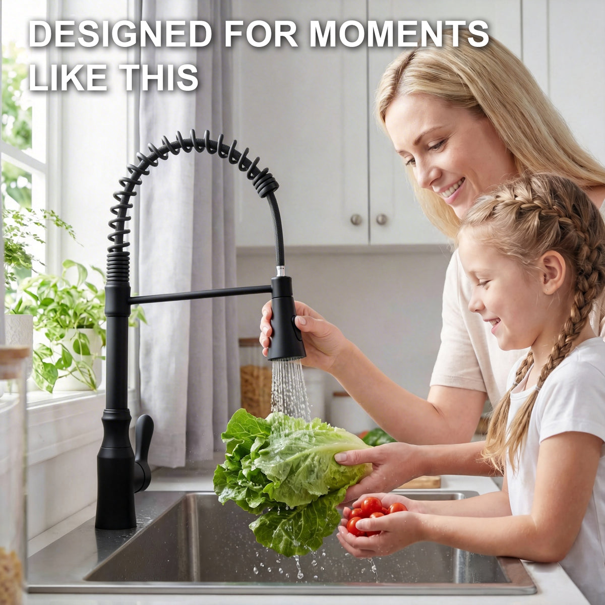 ijdd Commercial Pull Down Kitchen Faucet for Home Kitchens, Black