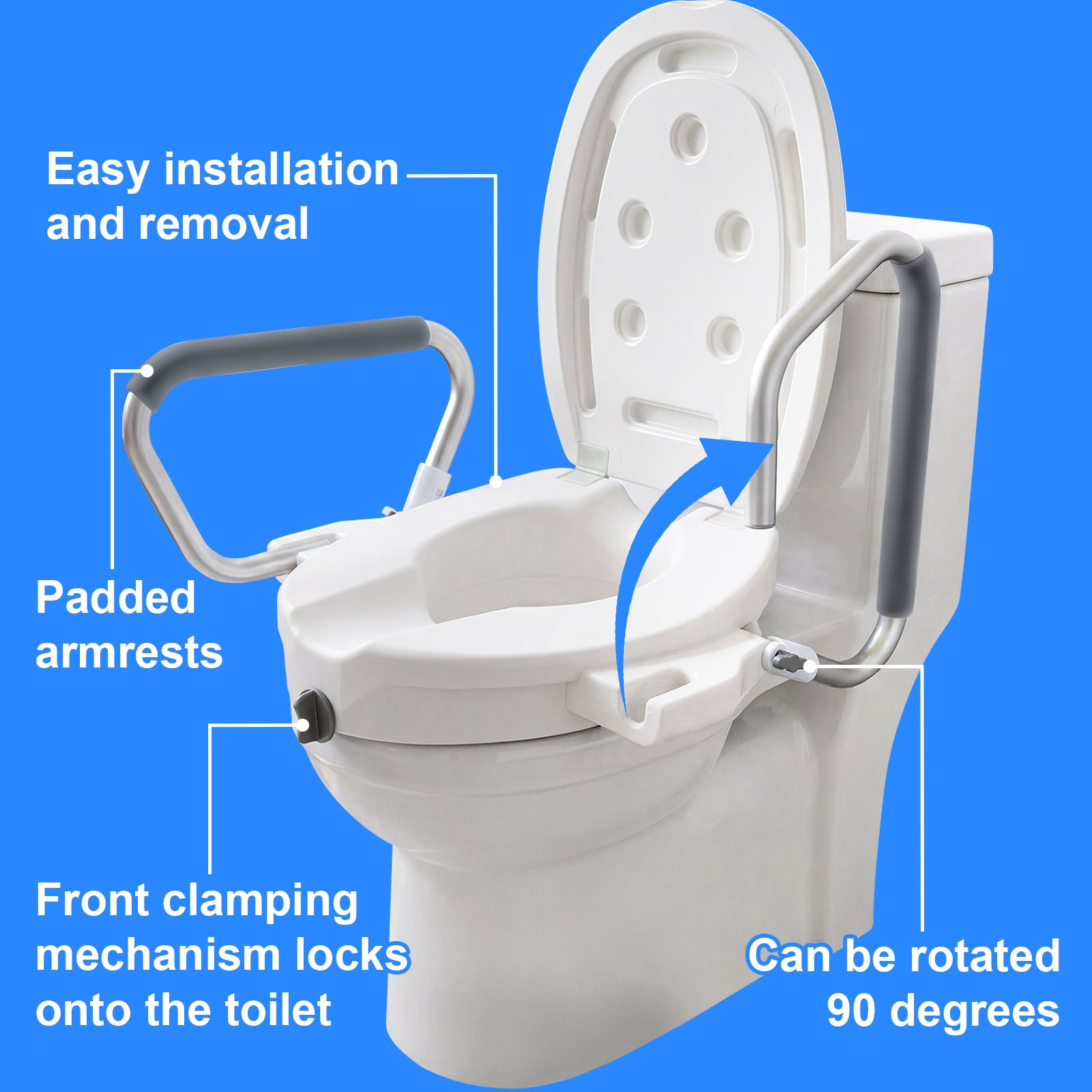 2-in-1 Toilet Seat Riser with Lid and Flip-Up Padded Arms