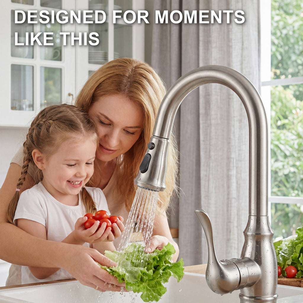 IJDD Pull Down Kitchen Faucet for Home Kitchens, Matte Black