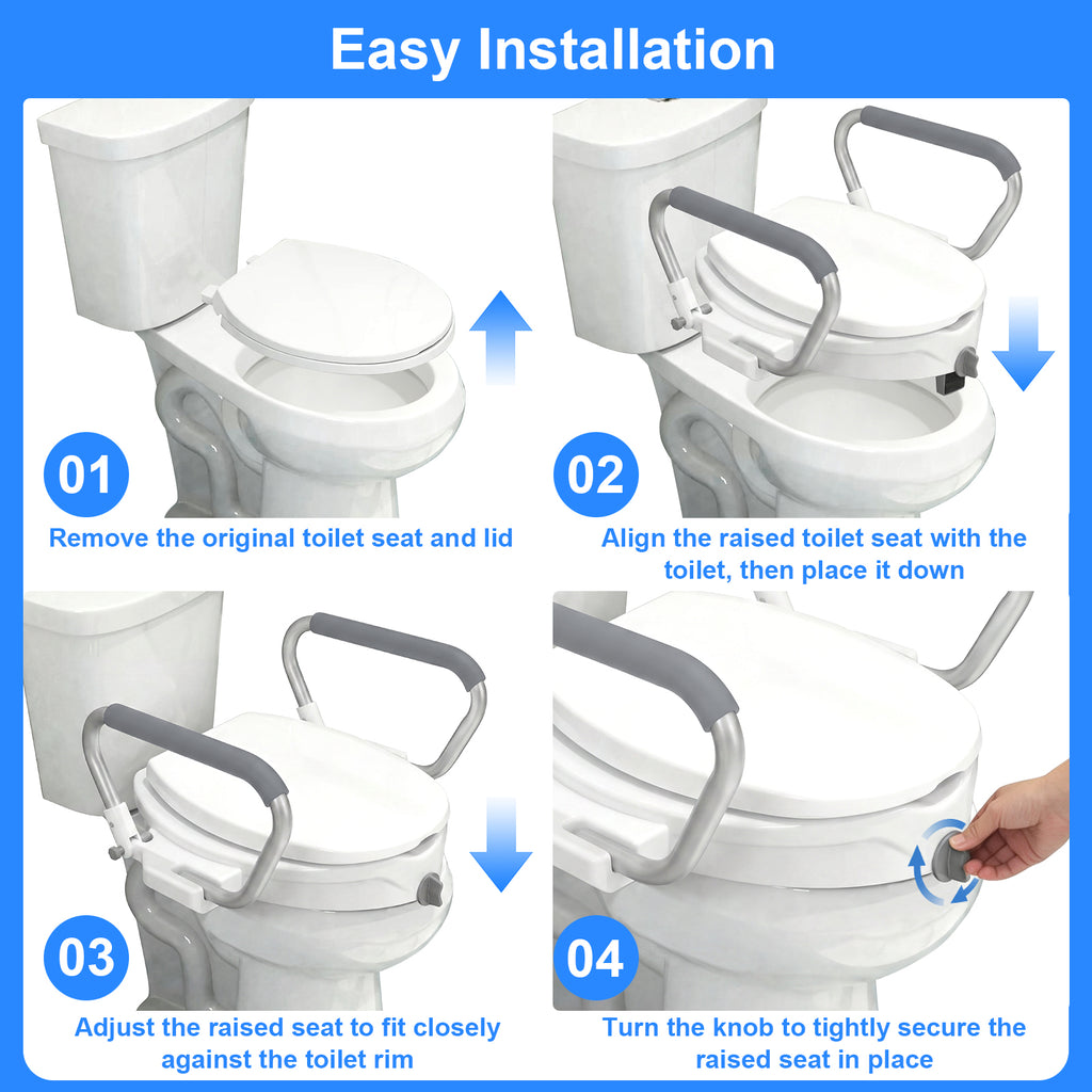 2-in-1 Toilet Seat Riser with Lid and Flip-Up Padded Arms