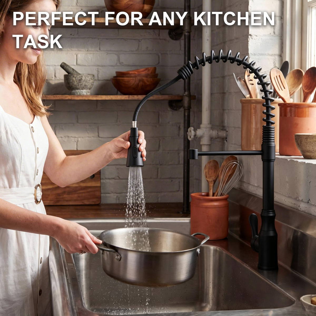 ijdd Commercial Pull Down Kitchen Faucet for Home Kitchens, Black