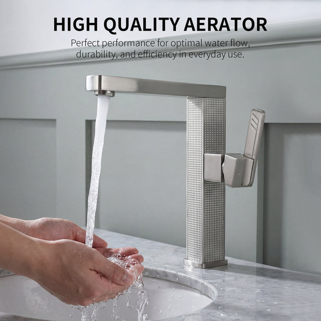 IJDD Bathroom Faucet, Brushed Nickel Single Handle Lead-Free Faucet