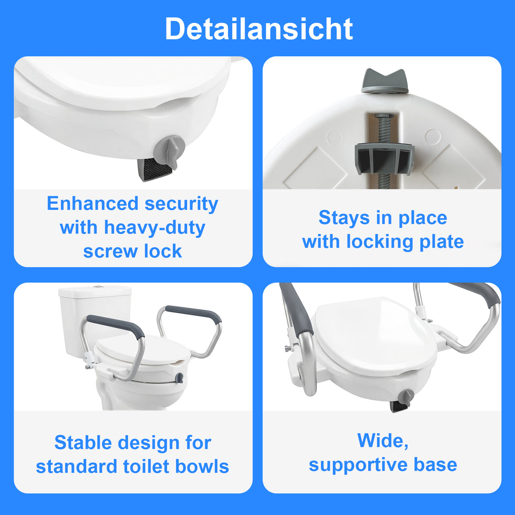 2-in-1 Toilet Seat Riser with Lid and Flip-Up Padded Arms