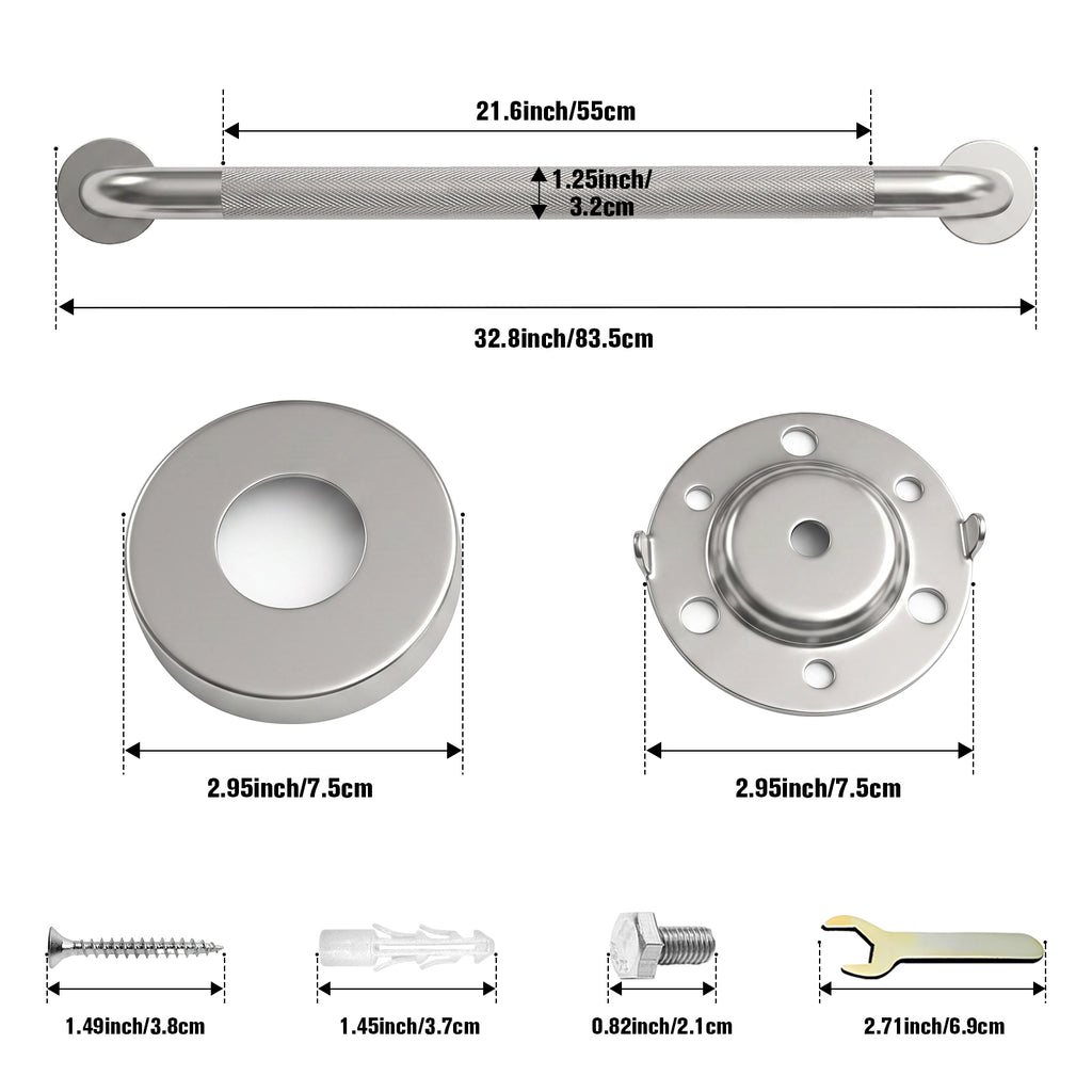 1.25'' Brushed Nickel Shower Grab Bars for Seniors