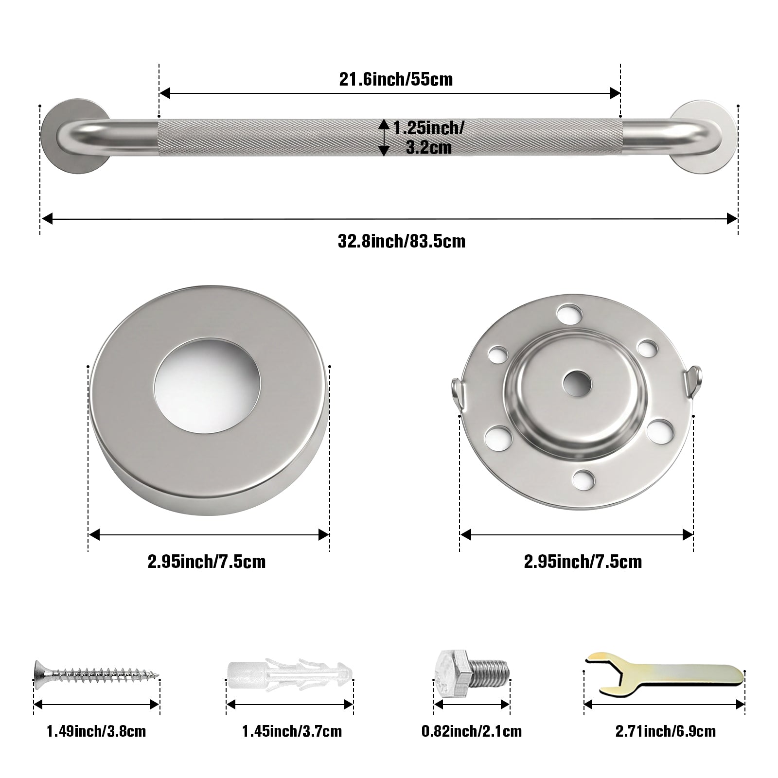 1.25'' Brushed Nickel Shower Grab Bars for Seniors