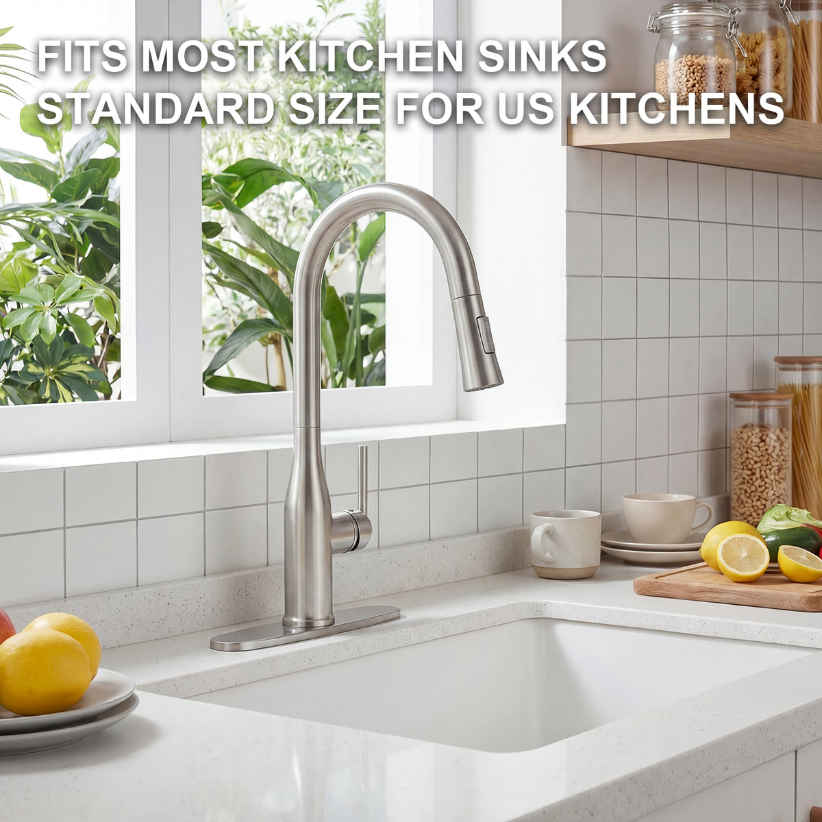 IJDD Pull Down Kitchen Faucet for Home Kitchens, Brushed Nickel