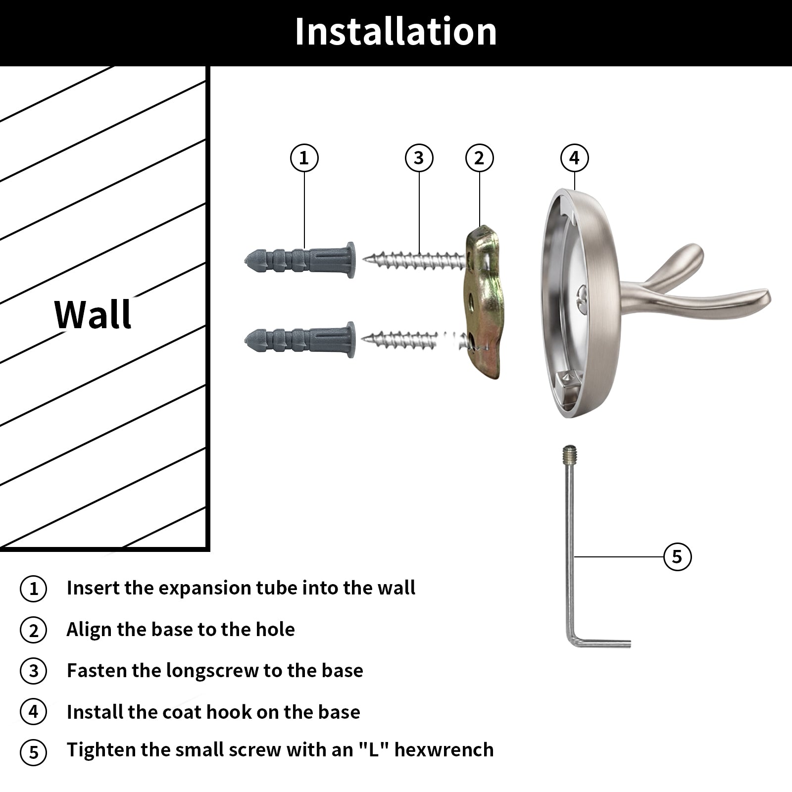 Single Robe Hook for Bathroom, Wall Mounted Towel Hook for Bath Towels and Bathrobes