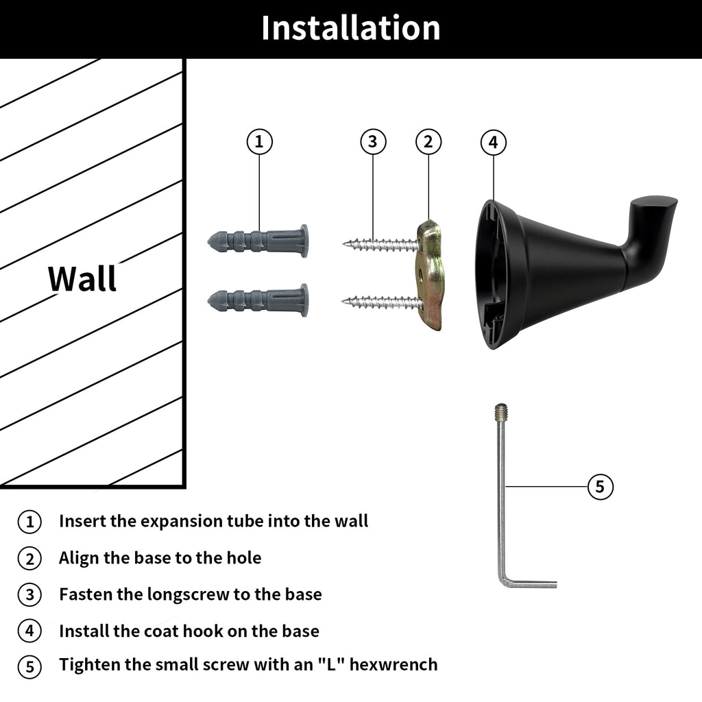 Heavy Duty Wall Hook, Wall Mounted Utility Hook for Bathroom Towels, Robes, Coats and Bags