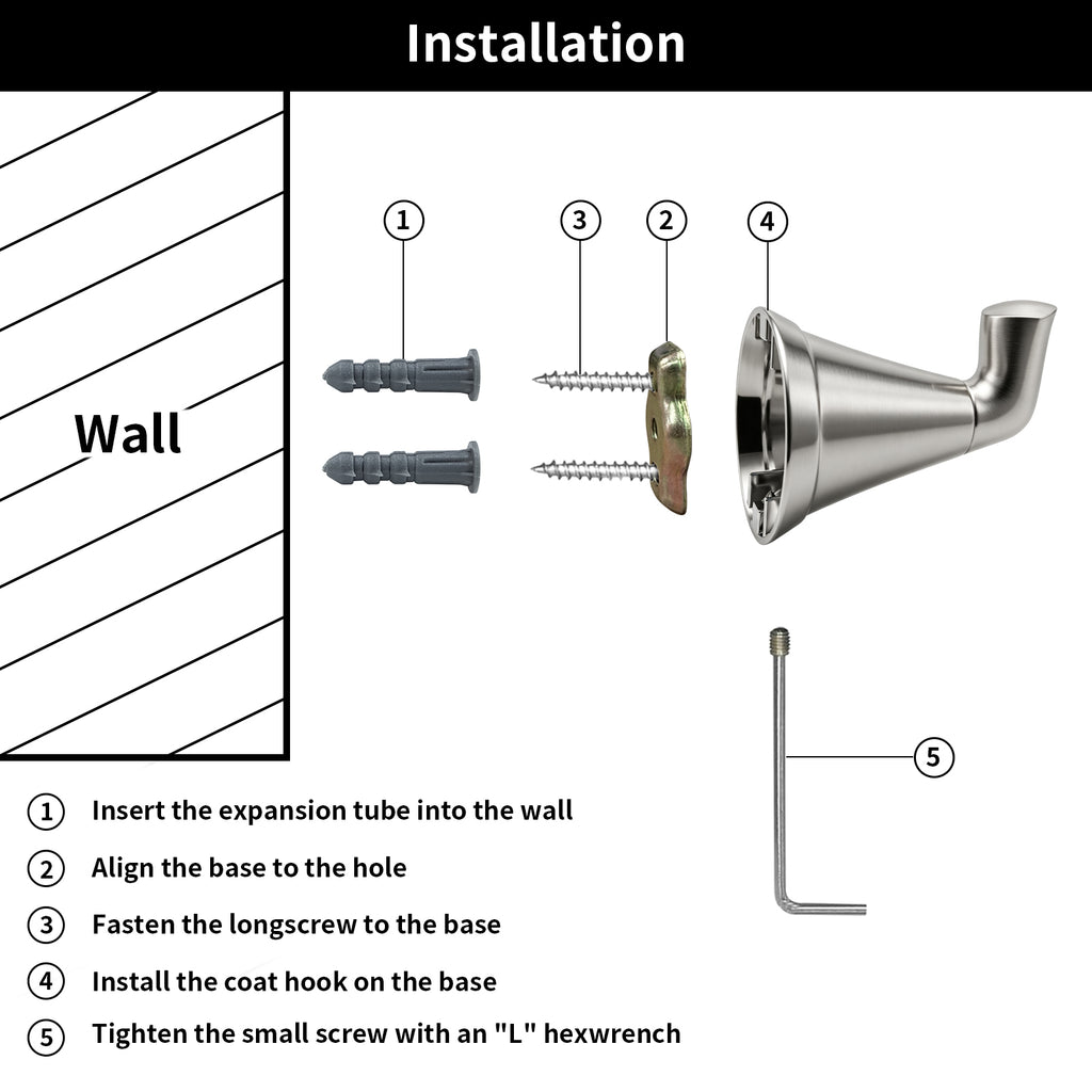 Heavy Duty Wall Hook, Wall Mounted Utility Hook for Bathroom Towels, Robes, Coats and Bags
