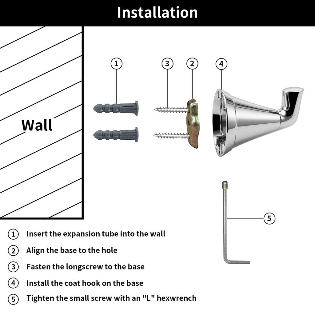 Heavy Duty Wall Hook, Wall Mounted Utility Hook for Bathroom Towels, Robes, Coats and Bags