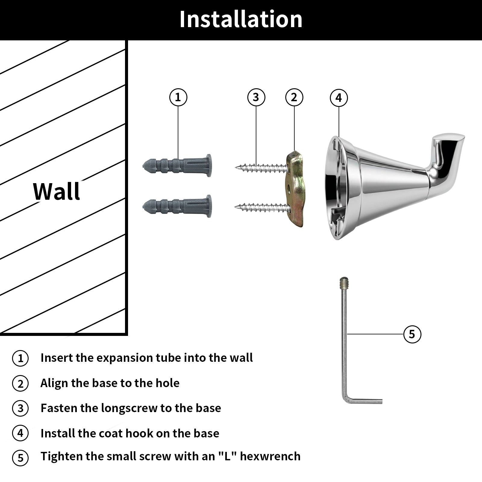 Heavy Duty Wall Hook, Wall Mounted Utility Hook for Bathroom Towels, Robes, Coats and Bags