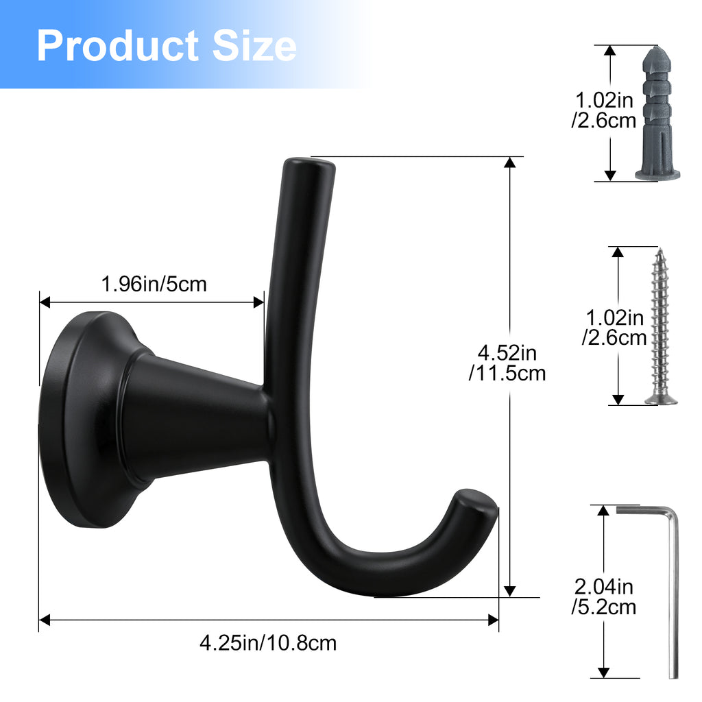 Wall Mounted Coat Hook, Bathroom Robe Hook for Towels and Clothing, Metal Utility Hook for Closet, Bedroom, Entryway