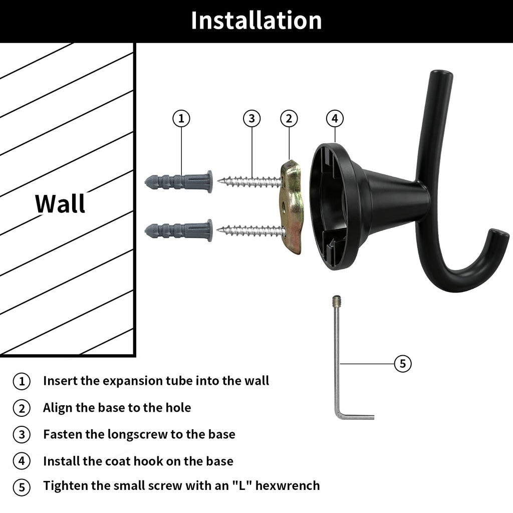 Wall Mounted Coat Hook, Bathroom Robe Hook for Towels and Clothing, Metal Utility Hook for Closet, Bedroom, Entryway