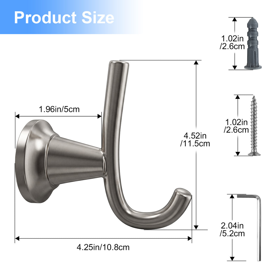 Wall Mounted Coat Hook, Bathroom Robe Hook for Towels and Clothing, Metal Utility Hook for Closet, Bedroom, Entryway