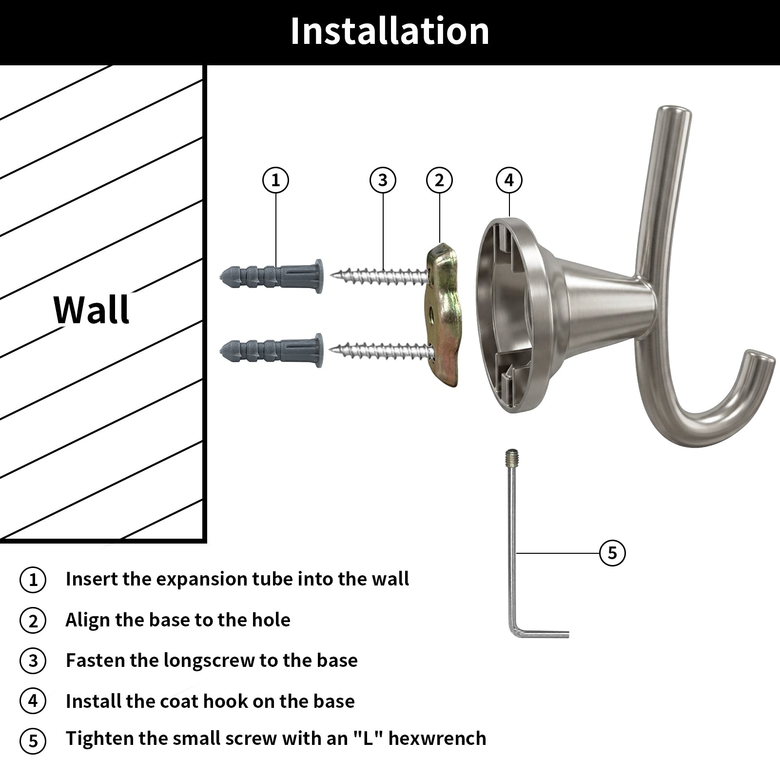 Wall Mounted Coat Hook, Bathroom Robe Hook for Towels and Clothing, Metal Utility Hook for Closet, Bedroom, Entryway
