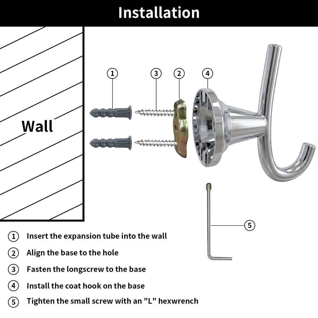 Wall Mounted Coat Hook, Bathroom Robe Hook for Towels and Clothing, Metal Utility Hook for Closet, Bedroom, Entryway