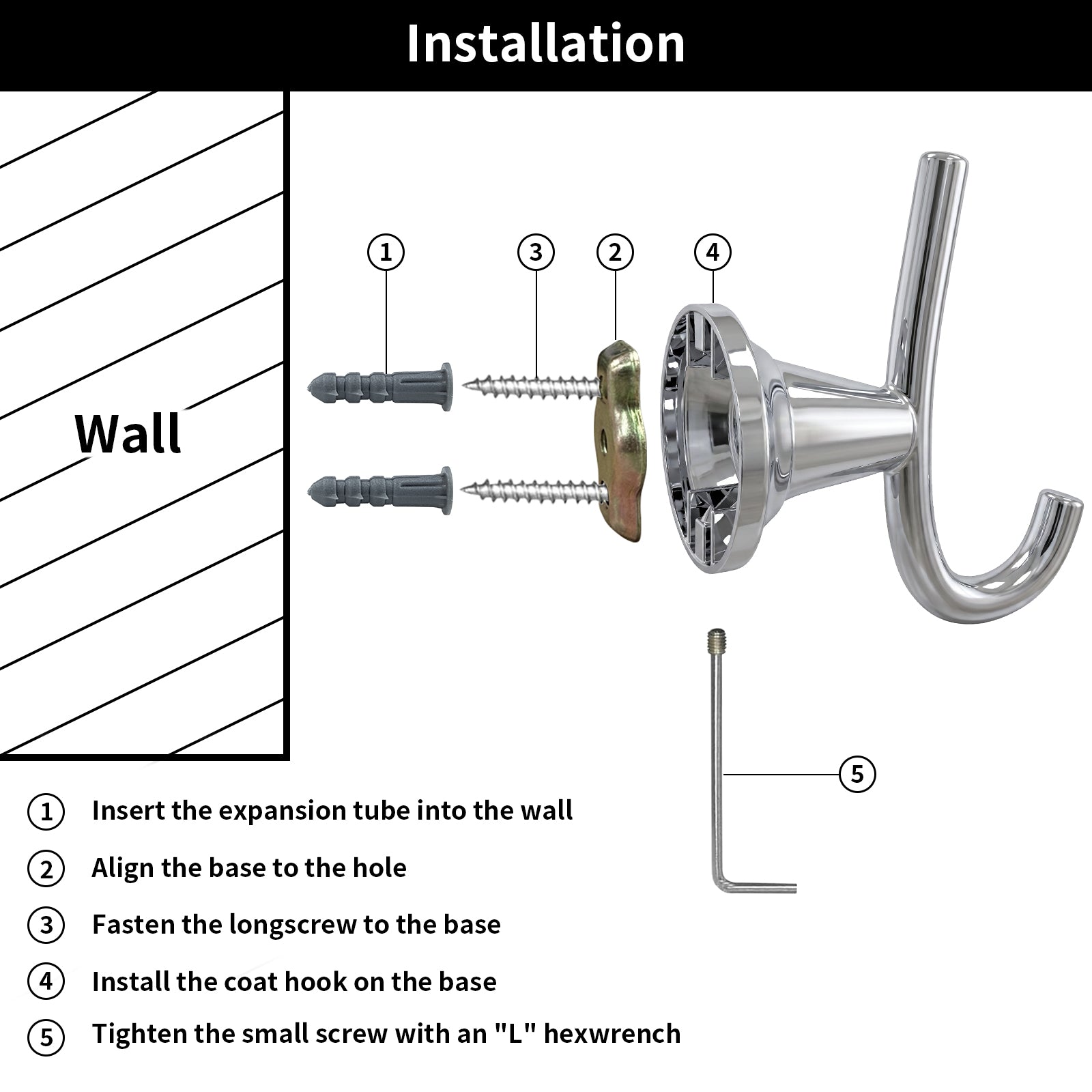 Wall Mounted Coat Hook, Bathroom Robe Hook for Towels and Clothing, Metal Utility Hook for Closet, Bedroom, Entryway