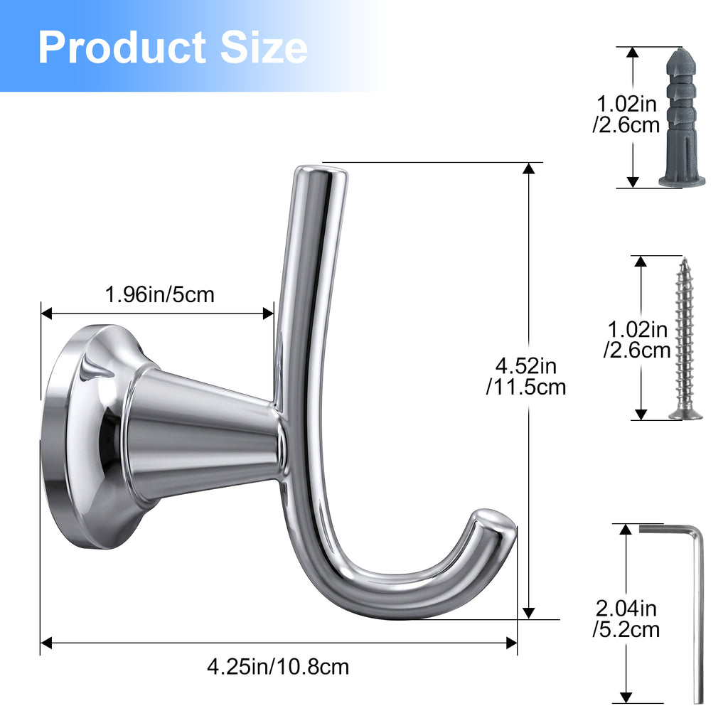 Wall Mounted Coat Hook, Bathroom Robe Hook for Towels and Clothing, Metal Utility Hook for Closet, Bedroom, Entryway