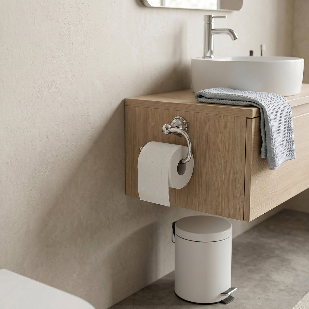 Wall Mounted Toilet Paper Holder, Modern Bathroom Tissue Roll Holder with Open End Design