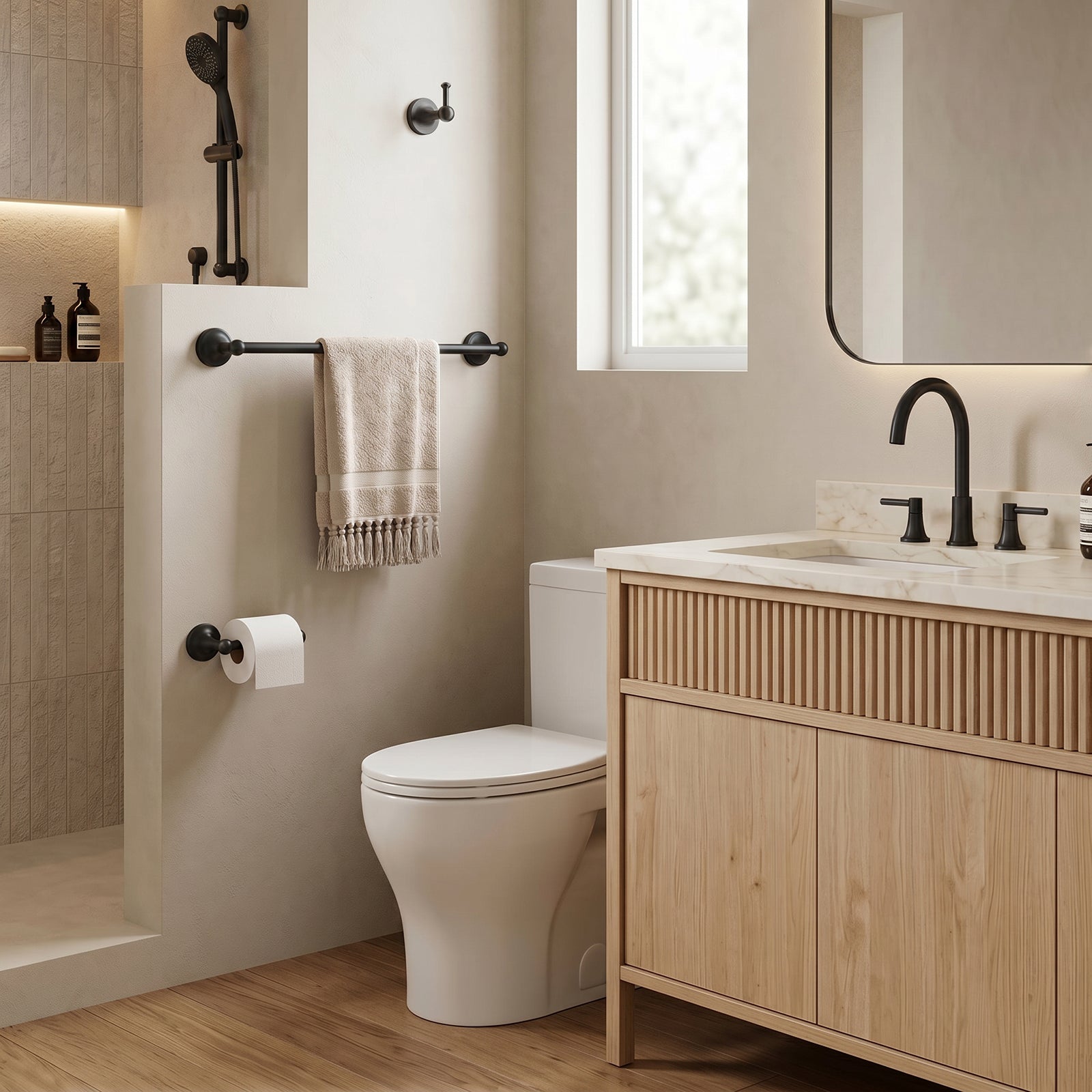 Wall Mounted Toilet Paper Holder, Bathroom Tissue Roll Holder with Double Post Design