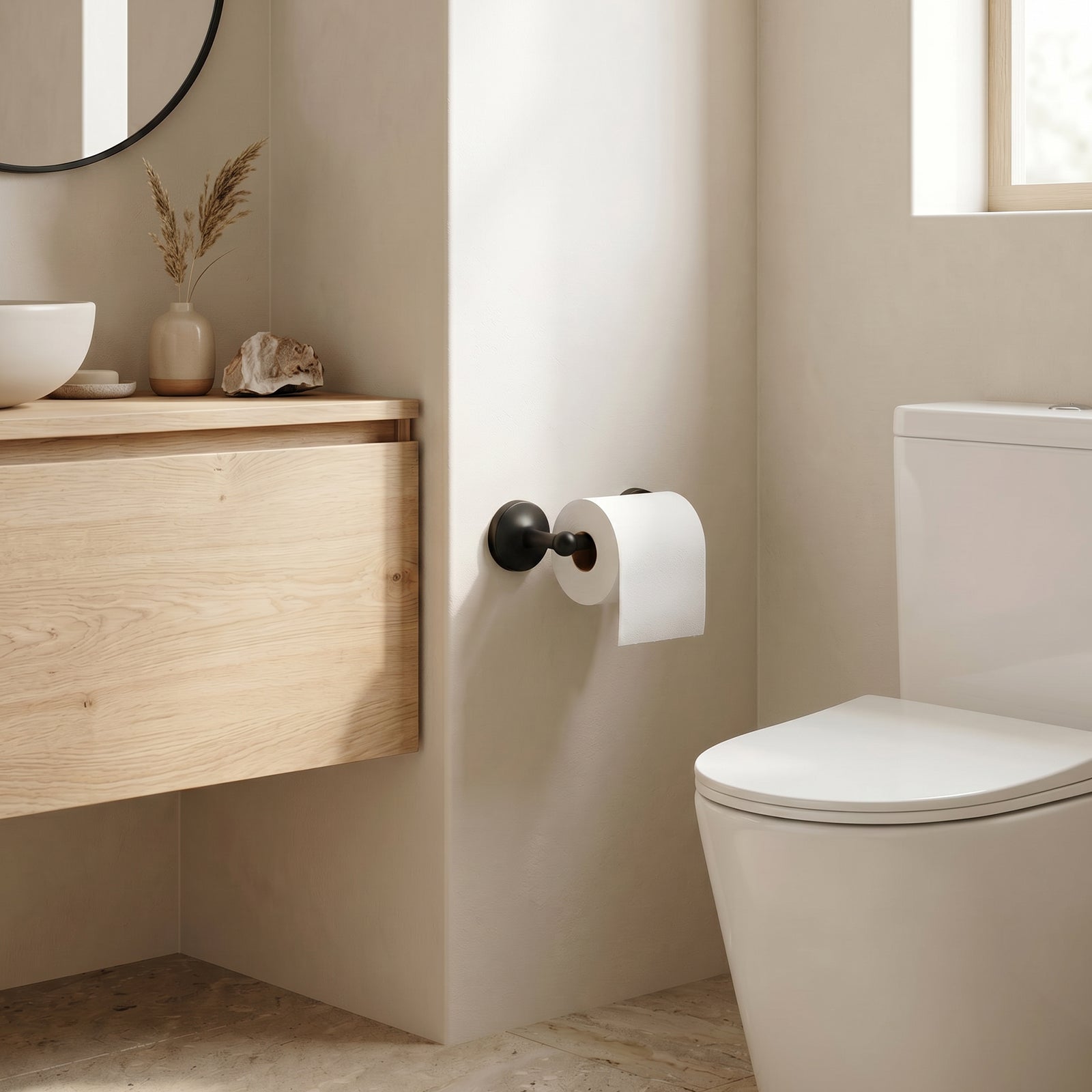 Wall Mounted Toilet Paper Holder, Bathroom Tissue Roll Holder with Double Post Design