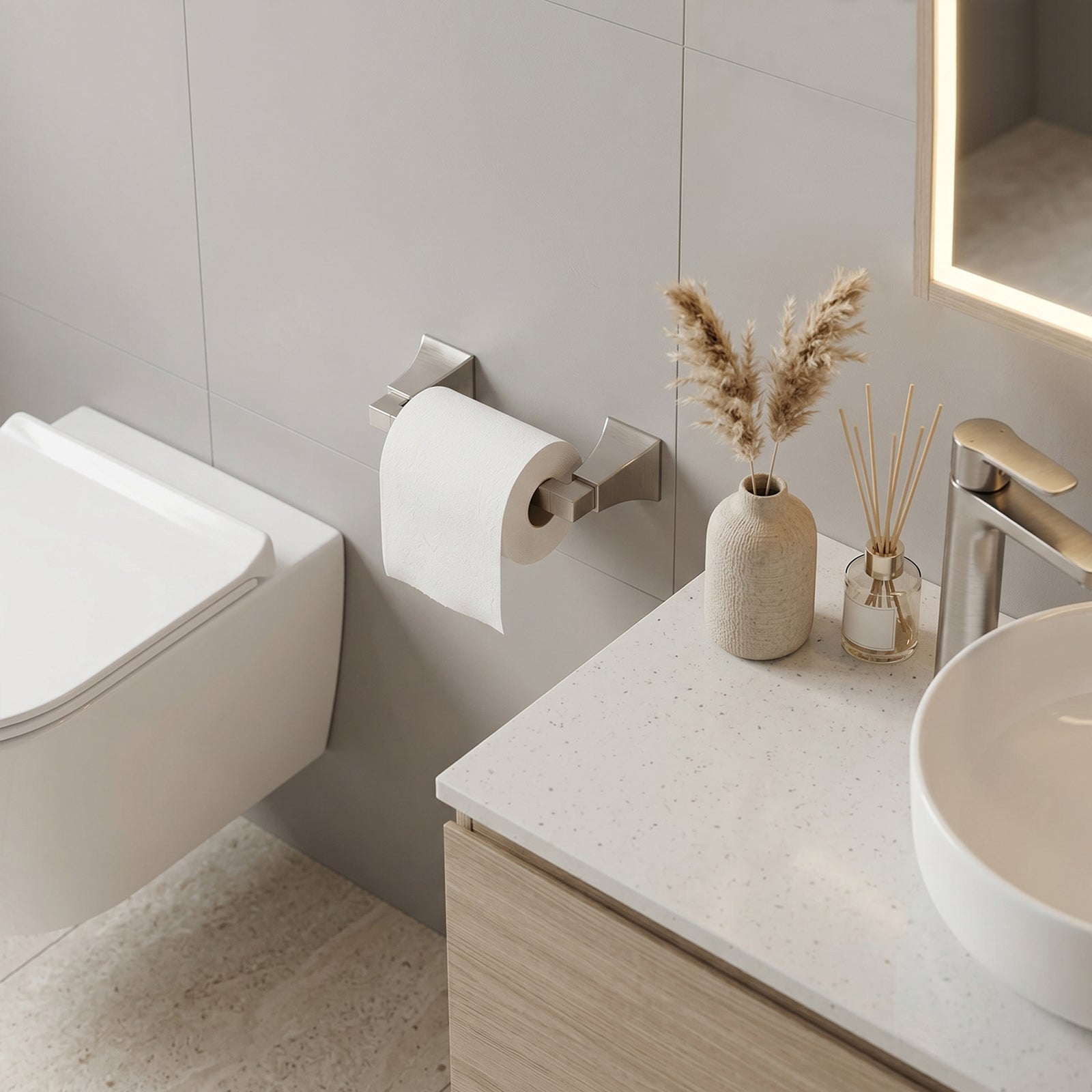 Wall Mounted Toilet Paper Holder, Modern Bathroom Tissue Roll Holder with Open End Design
