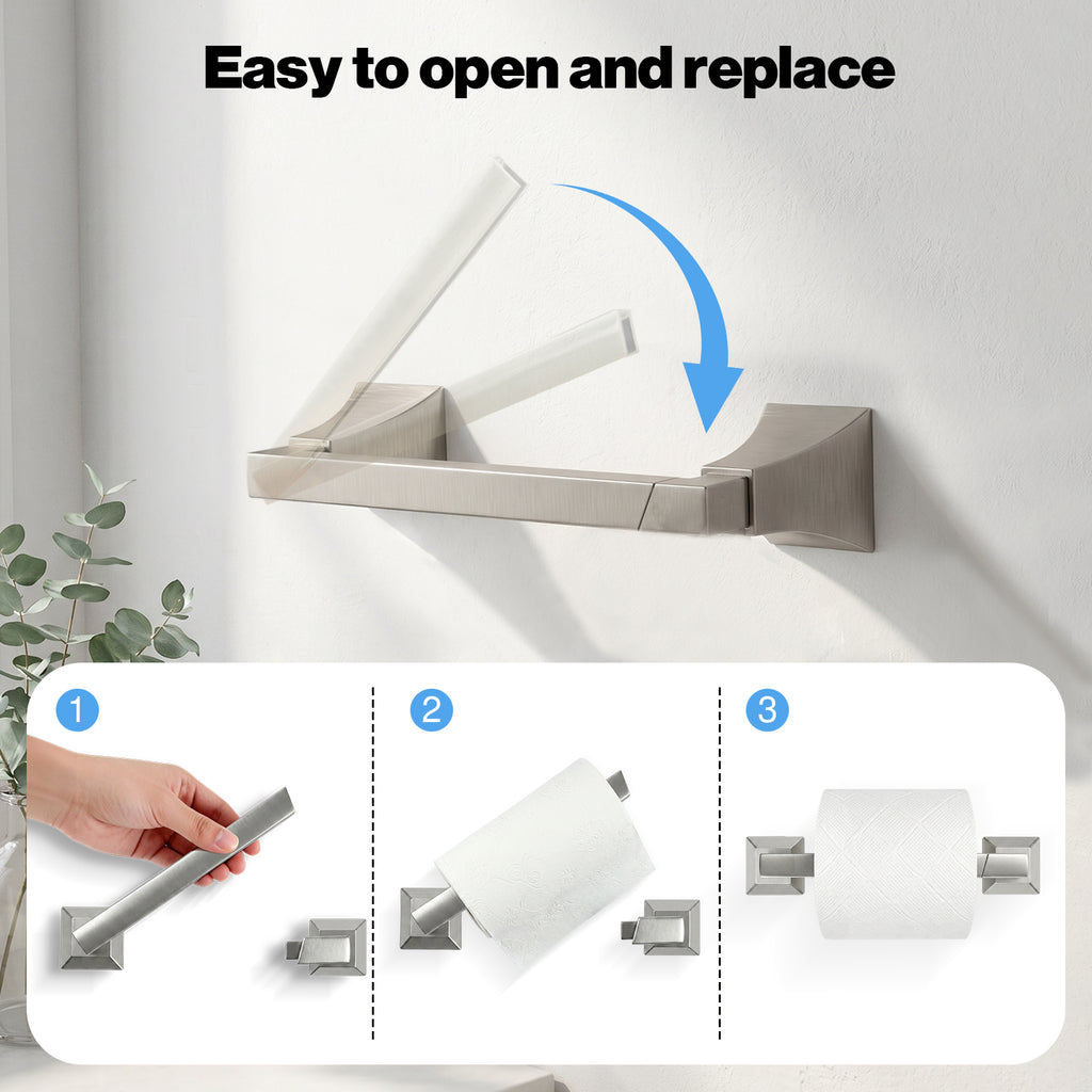 Wall Mounted Toilet Paper Holder, Modern Bathroom Tissue Roll Holder with Open End Design