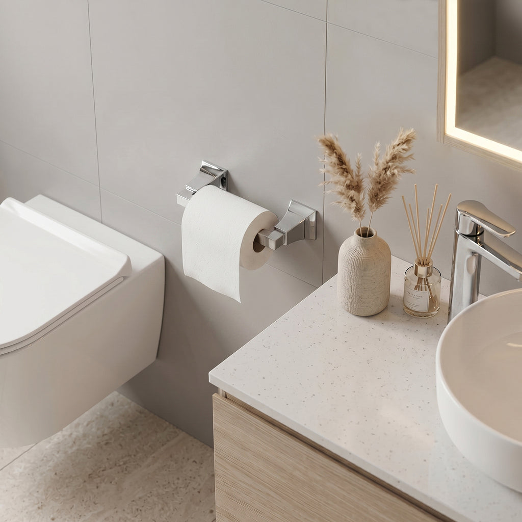 Wall Mounted Toilet Paper Holder, Modern Bathroom Tissue Roll Holder with Open End Design