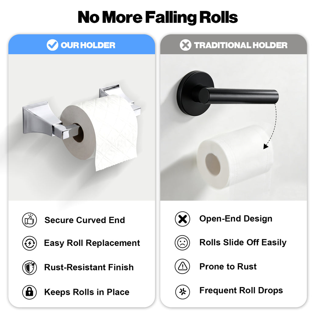 Wall Mounted Toilet Paper Holder, Modern Bathroom Tissue Roll Holder with Open End Design