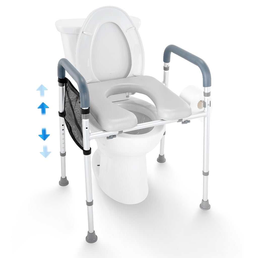 Adjustable 3-IN-1 Raised Toilet Seat with Padded Arms