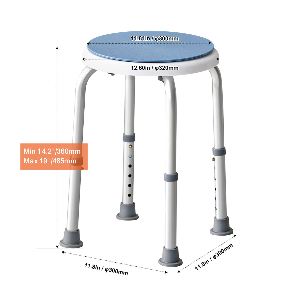 Adjustable 360° Swivel Shower Chair with Non-Slip Feet