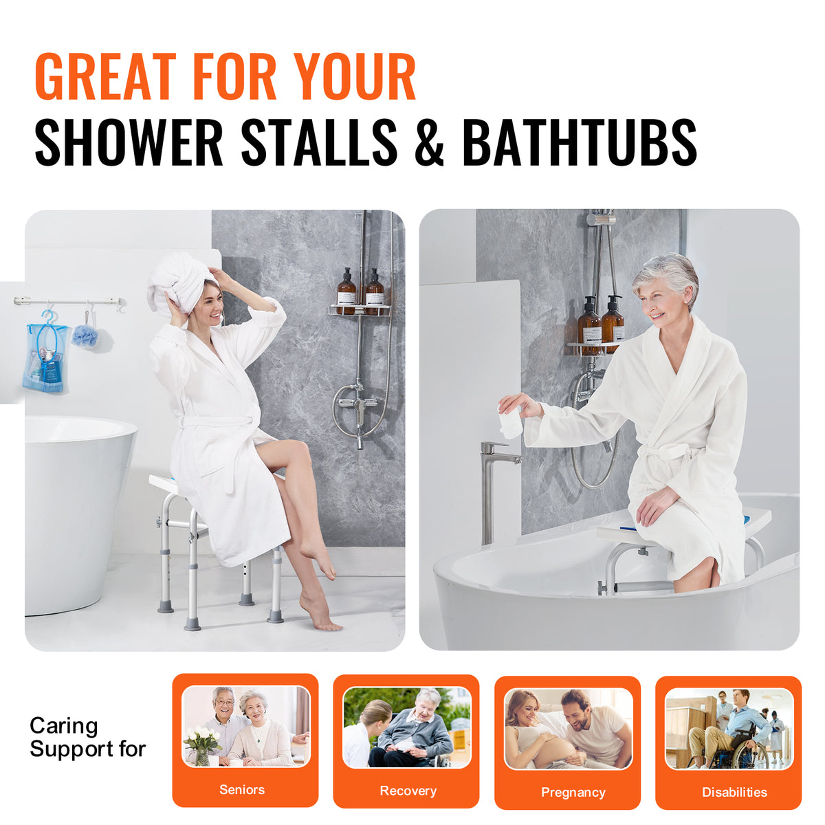 Adjustable Shower Chair with Crossbar Support