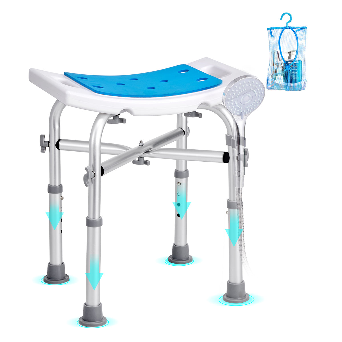 Adjustable Shower Chair with Crossbar Support
