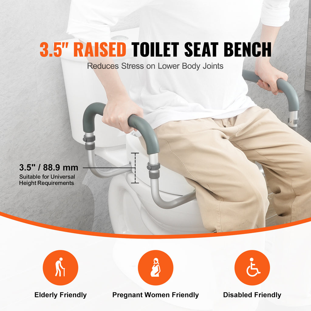 3.5-Inch Lift Raised Toilet Seat with Padded Armrests
