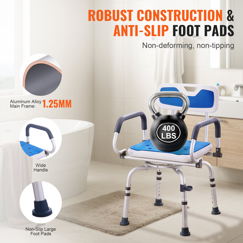 360° Swivel Adjustable Shower Chair with Pivoting Armrests