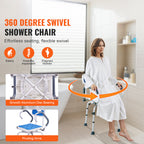 360° Swivel Adjustable Shower Chair with Pivoting Armrests