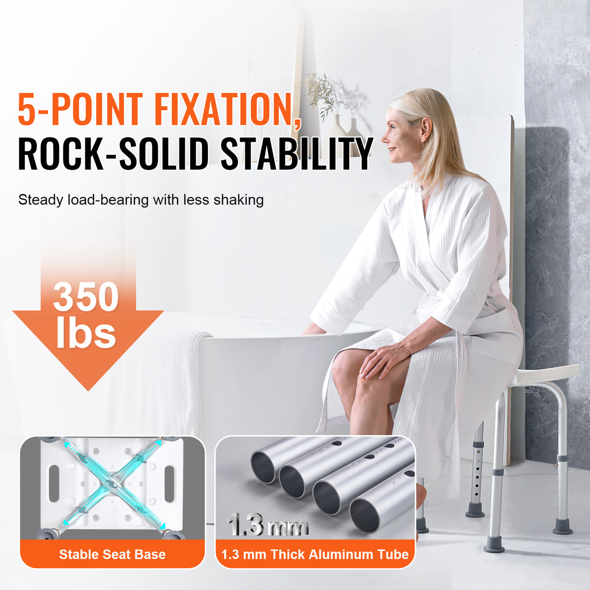 Adjustable Shower Stool with Curved Seat & Integrated Grips