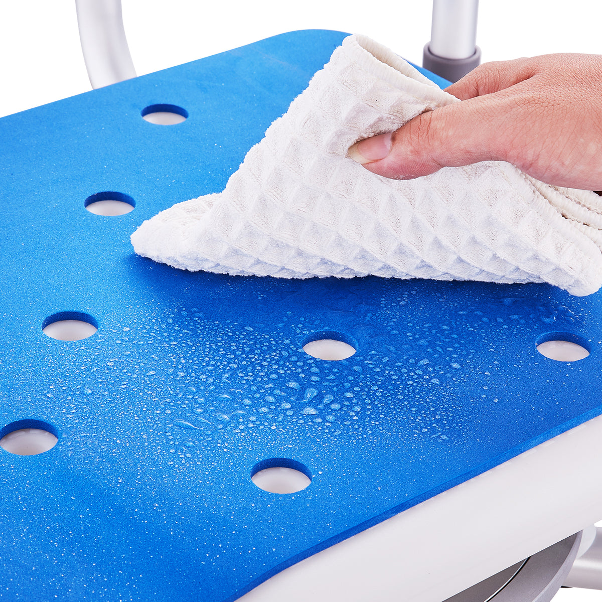 360° Swivel Adjustable Height Shower Chair with Armrests & Backrest