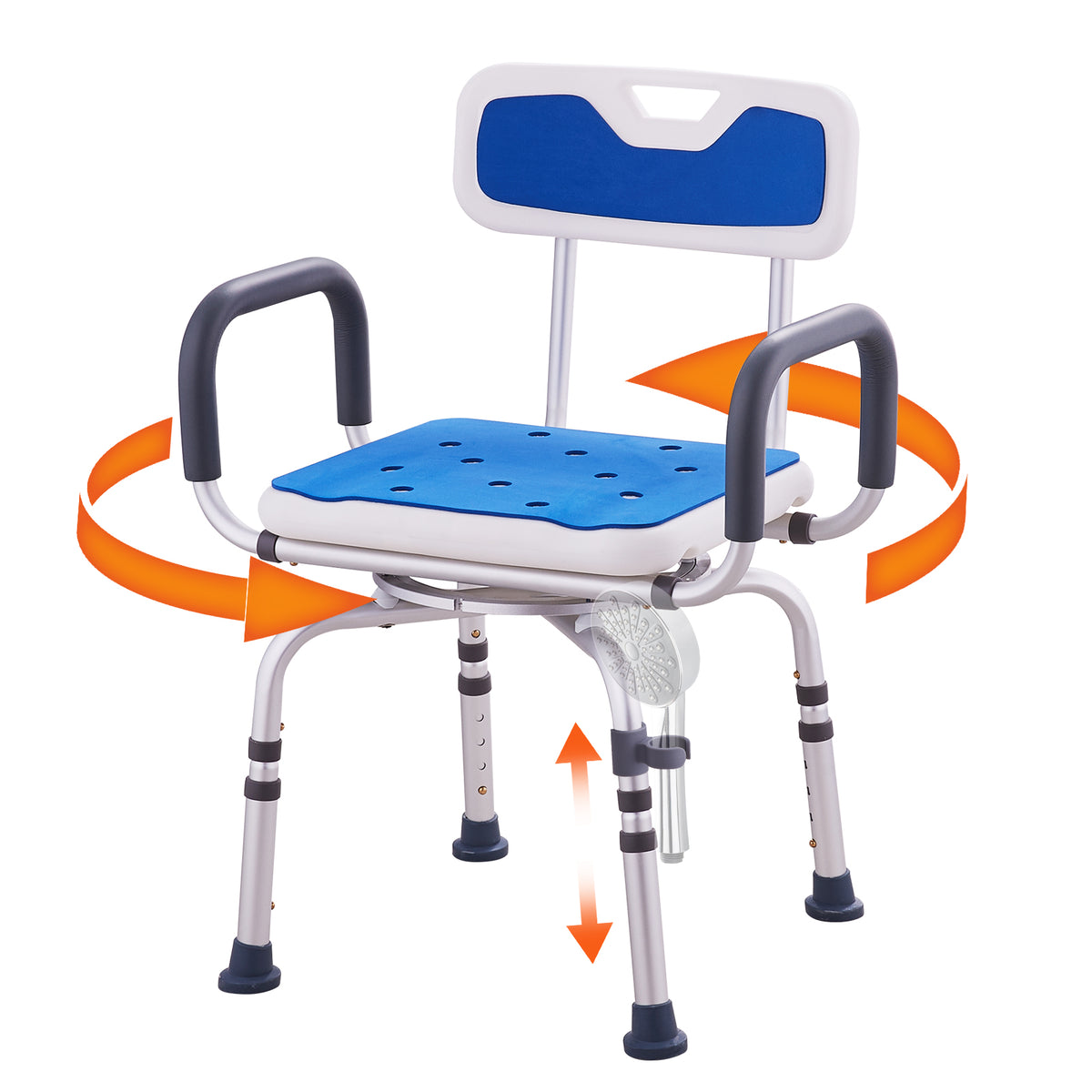 360° Swivel Adjustable Height Shower Chair with Armrests & Backrest