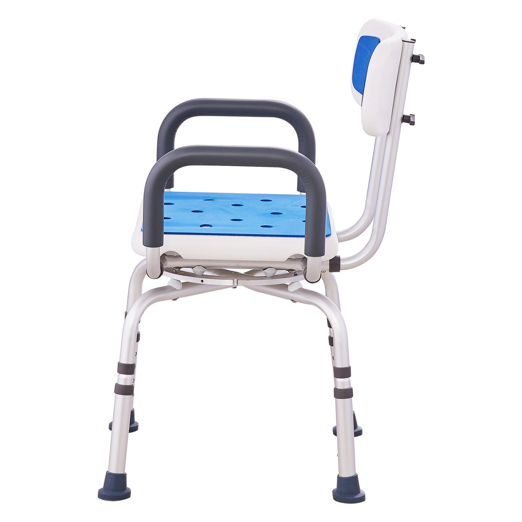 360° Swivel Adjustable Height Shower Chair with Armrests & Backrest