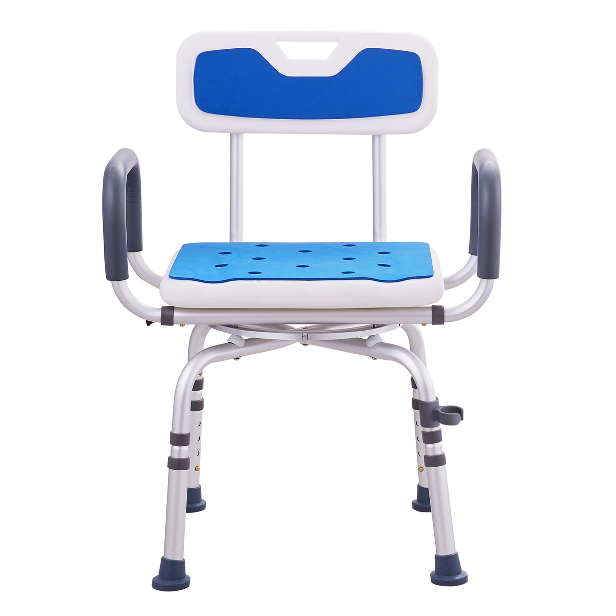 360° Swivel Adjustable Height Shower Chair with Armrests & Backrest