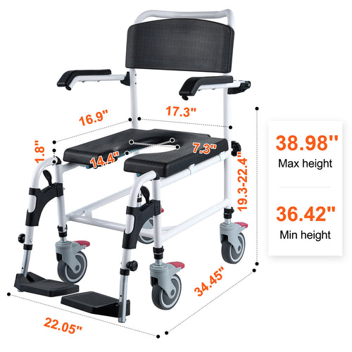 4-in-1 Shower Commode Wheelchair with Locking Wheels