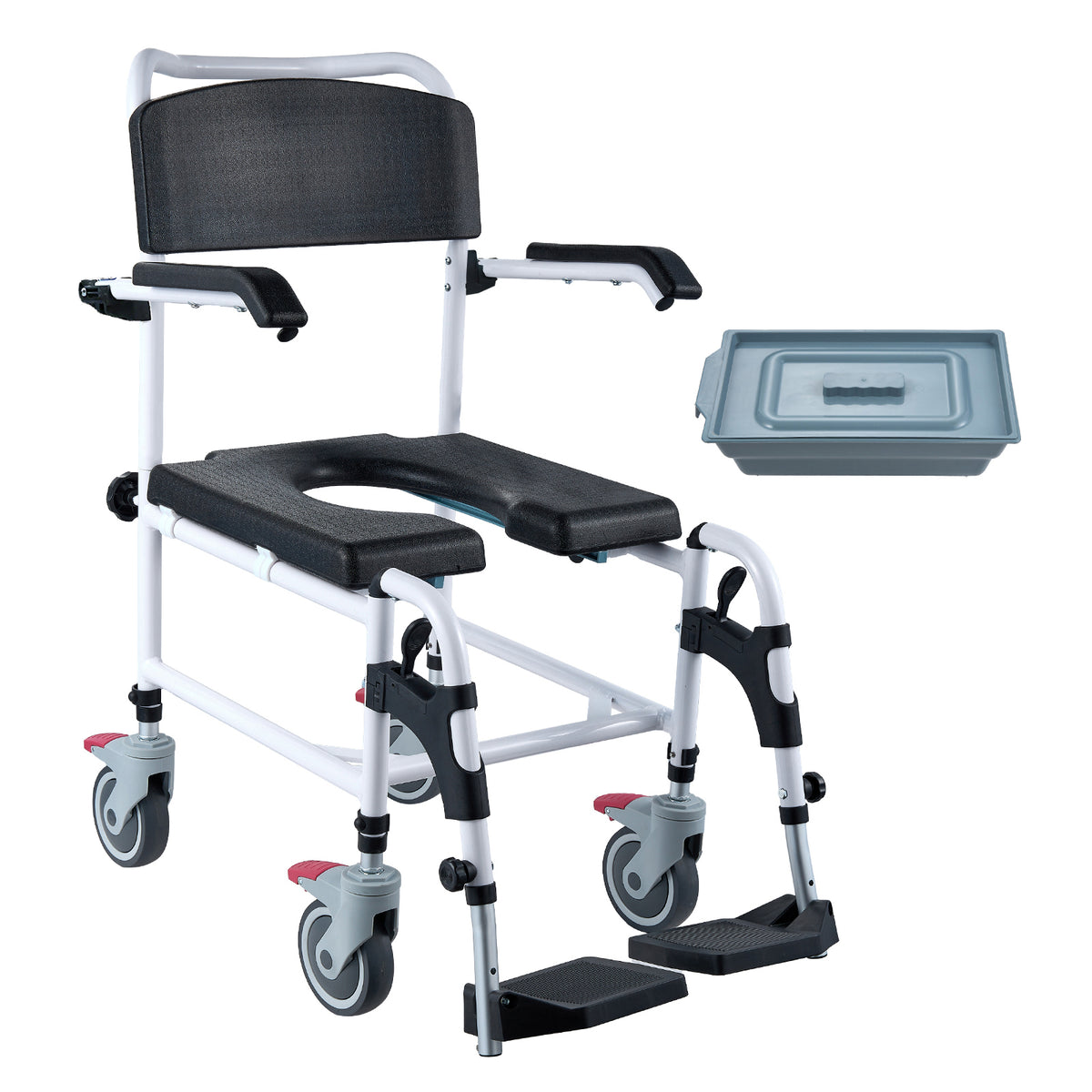 4-in-1 Shower Commode Wheelchair with Locking Wheels