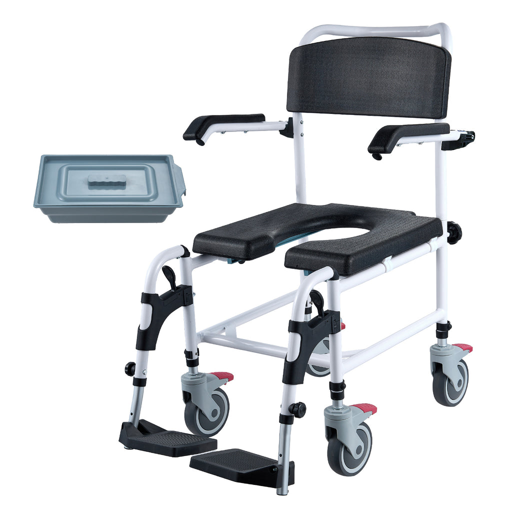 4-in-1 Shower Commode Wheelchair with Locking Wheels