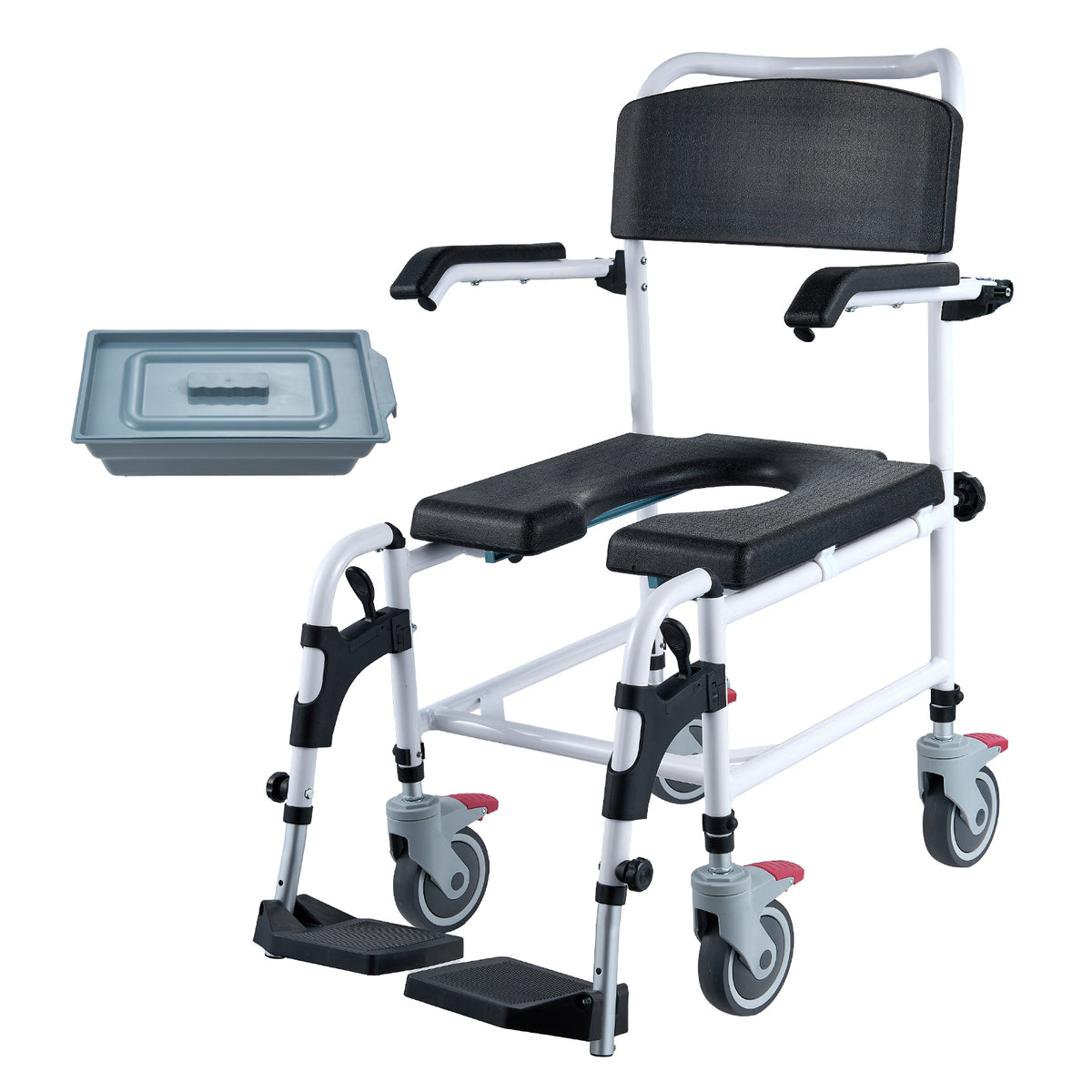 4-in-1 Shower Commode Wheelchair with Locking Wheels